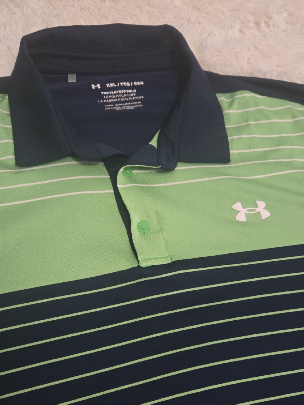 Under Armour Men’s Lime Green & Navy Striped Playoff Performance Polo Size XXL